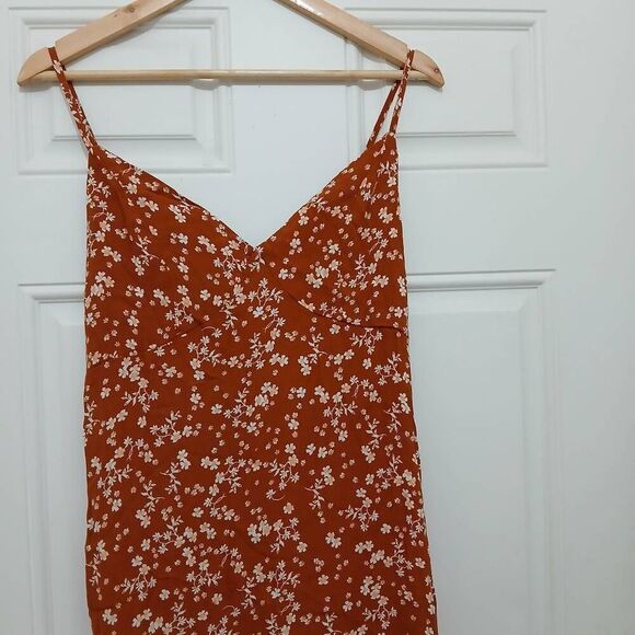 Cotton on womens large rust cinnamon viscose silk slip dress floral vacation - Picture 3 of 9